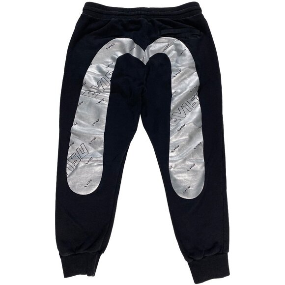 EVISU Heritage Silver Diacock Terrycloth Sweatpants Black mens size 32x24.5 - Picture 1 of 11